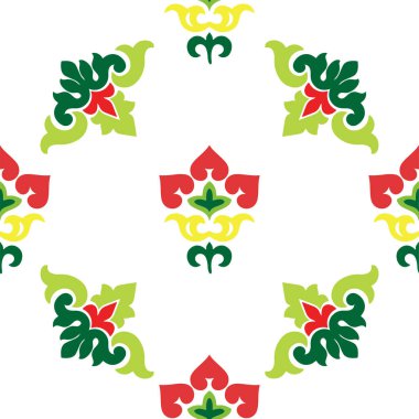 İslami lale, çiçek geometrisi. Tatar dikişsiz desen. Tatar halkının kültürü, yeşil ve kırmızı sembolleri.