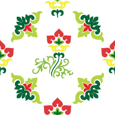 İslami lale, çiçek geometrisi. Tatar dikişsiz desen. Tatar halkının kültürü, yeşil ve kırmızı sembolleri.