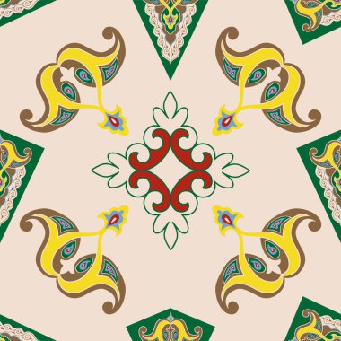 Geometric Seamless Pattern Arabesque. Decorative Asian Folk Seamless Pattern. Ethnic Ornament, Kyrgyz, Kazakhs, Bashkirs, Tatars, Yakut Mongols clipart