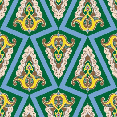 Geometrik Kusursuz Desensiz Arabesk. Dekoratif Asyalı Halkın Kusursuz Örnekleri. Etnik Süs, Kırgız, Kazak, Beşir, Tatar, Yakut Moğolları