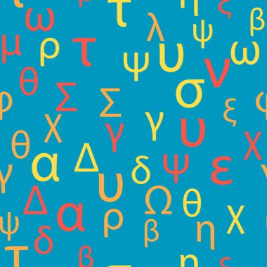 Seamless pattern Letters and symbols of the Greek alphabet. Bright Greek alphabet. clipart