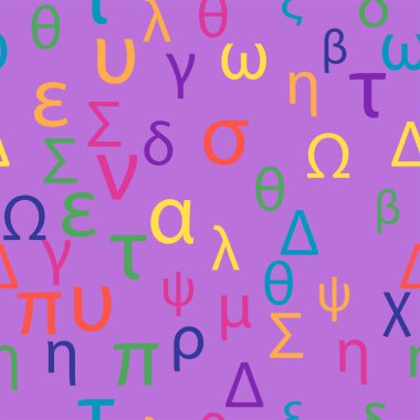 Seamless pattern Letters and symbols of the Greek alphabet. Bright Greek alphabet. clipart