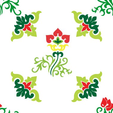 İslami lale, çiçek geometrisi. Tatar dikişsiz desen. Tatar halkının kültürü, yeşil ve kırmızı sembolleri.