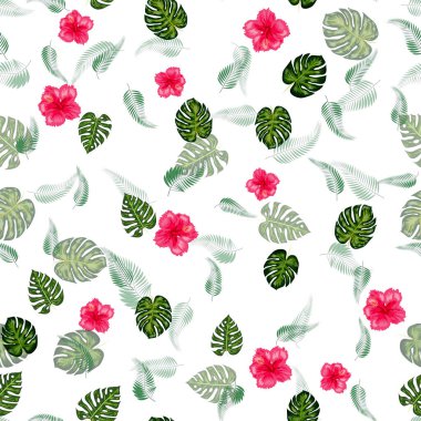 El çizimi pembe amber çiçeği tropik çiçekler ve yaz tatili için pürüzsüz desenler..