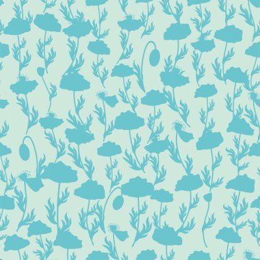 İki renkli hatlı siluet, gelincik çiçekleri ve yapraklarla kusursuz desen. Soyut çiçek baharı, yaz pastel deseni