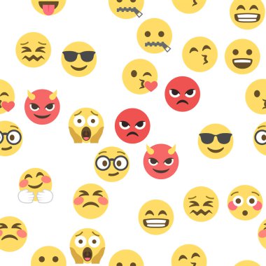 Emokon ve emojinin kusursuz deseni, emoji vektör çizimi, sosyal ağ için emoji arkaplanı.