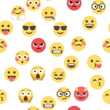 Emokon ve emojinin kusursuz deseni, emoji vektör çizimi, sosyal ağ için emoji arkaplanı.