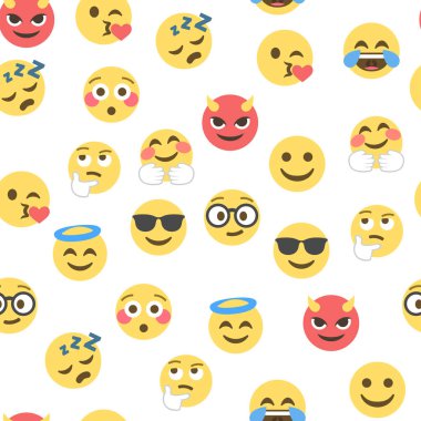 Emokon ve emojinin kusursuz deseni, emoji vektör çizimi, sosyal ağ için emoji arkaplanı.