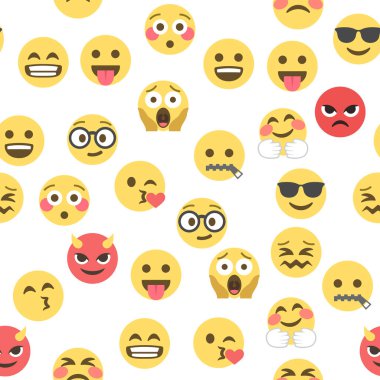 Emokon ve emojinin kusursuz deseni, emoji vektör çizimi, sosyal ağ için emoji arkaplanı.