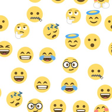 Emokon ve emojinin kusursuz deseni, emoji vektör çizimi, sosyal ağ için emoji arkaplanı.