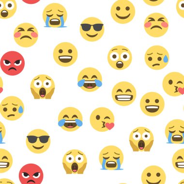 Emokon ve emojinin kusursuz deseni, emoji vektör çizimi, sosyal ağ için emoji arkaplanı.