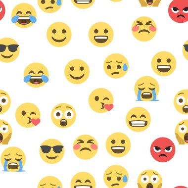 Emokon ve emojinin kusursuz deseni, emoji vektör çizimi, sosyal ağ için emoji arkaplanı.