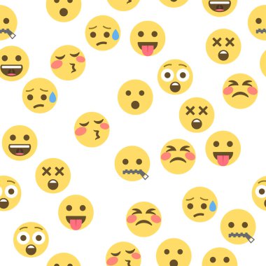 Emokon ve emojinin kusursuz deseni, emoji vektör çizimi, sosyal ağ için emoji arkaplanı.