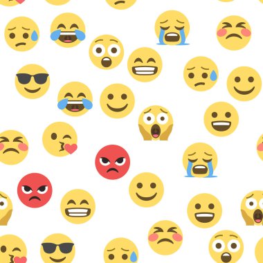 Emokon ve emojinin kusursuz deseni, emoji vektör çizimi, sosyal ağ için emoji arkaplanı.
