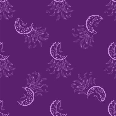 Siluetler sihirli semboller, yılan, göz, tarot kartları, el, kafatası, iksir, ay, kelebek, mantar, yıldız gibi sihirli elementler ile, pürüzsüz desen. Cadılık tema simgeleri ve elementleri.