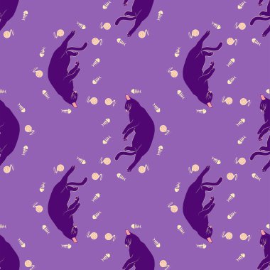 Boho tarzındaki kedilerin mistik kusursuz deseni, siluet koleksiyonu. Ezoterizm, mistisizm, okültizm. Çizgi film düz vektör çizimleri, izole