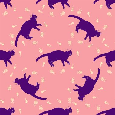 Boho tarzındaki kedilerin mistik kusursuz deseni, siluet koleksiyonu. Ezoterizm, mistisizm, okültizm. Çizgi film düz vektör çizimleri, izole