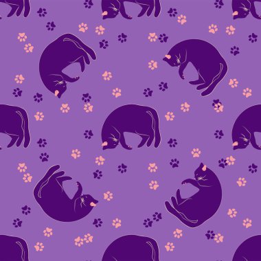 Boho tarzındaki kedilerin mistik kusursuz deseni, siluet koleksiyonu. Ezoterizm, mistisizm, okültizm. Çizgi film düz vektör çizimleri, izole