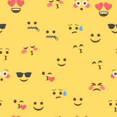 Emokon ve emojinin kusursuz deseni, emoji vektör çizimi, sosyal ağ için emoji arkaplanı.