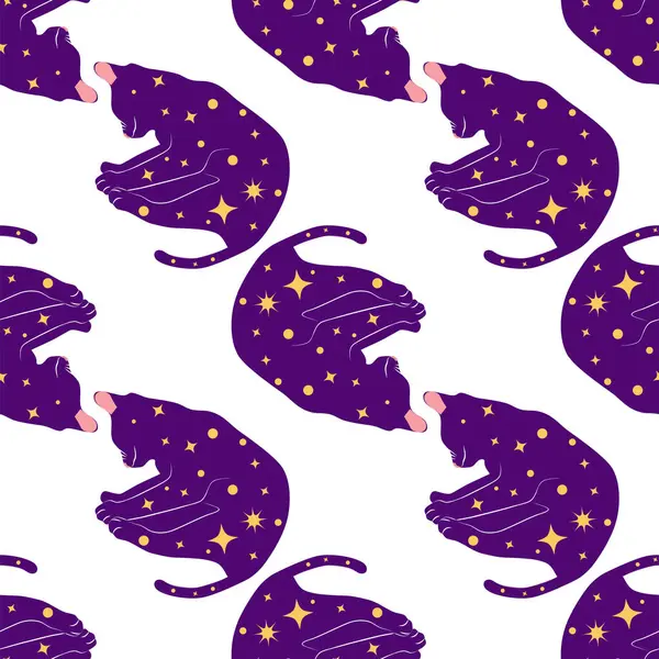 Boho tarzındaki kedilerin mistik kusursuz deseni, siluet koleksiyonu. Ezoterizm, mistisizm, okültizm. Çizgi film düz vektör çizimleri, izole