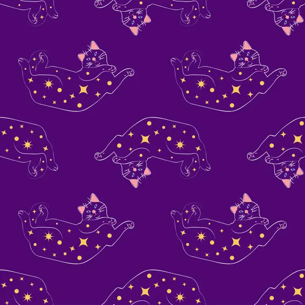 Boho tarzındaki kedilerin mistik kusursuz deseni, siluet koleksiyonu. Ezoterizm, mistisizm, okültizm. Çizgi film düz vektör çizimleri, izole