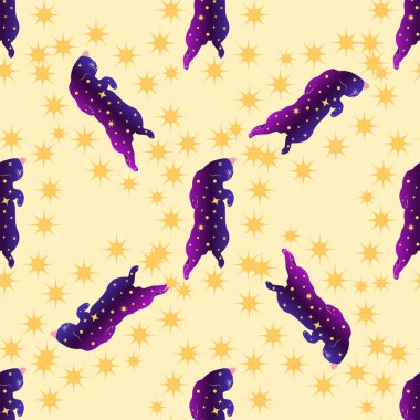 Boho tarzındaki kedilerin mistik kusursuz deseni, siluet koleksiyonu. Ezoterizm, mistisizm, okültizm. Çizgi film düz vektör çizimleri, izole