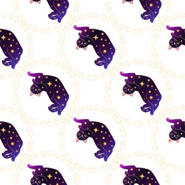 Boho tarzındaki kedilerin mistik kusursuz deseni, siluet koleksiyonu. Ezoterizm, mistisizm, okültizm. Çizgi film düz vektör çizimleri, izole