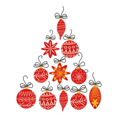 Noel ağacı oluşturan hediye topları yığını. Hediye tatil vektör ögeleri