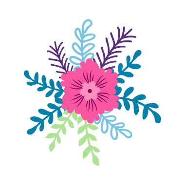 Vahşi ve bahçe çiçekleri, yapraklar. Modern vektör botanik çizimler, el çizimi çiçek tasarımı elementleri.