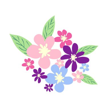 Vahşi ve bahçe çiçekleri, yapraklar. Modern vektör botanik çizimler, el çizimi çiçek tasarımı elementleri.