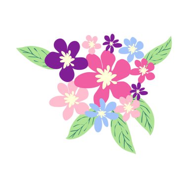 Vahşi ve bahçe çiçekleri, yapraklar. Modern vektör botanik çizimler, el çizimi çiçek tasarımı elementleri.