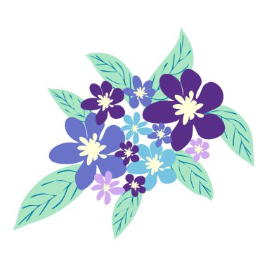 Vahşi ve bahçe çiçekleri, yapraklar. Modern vektör botanik çizimler, el çizimi çiçek tasarımı elementleri.