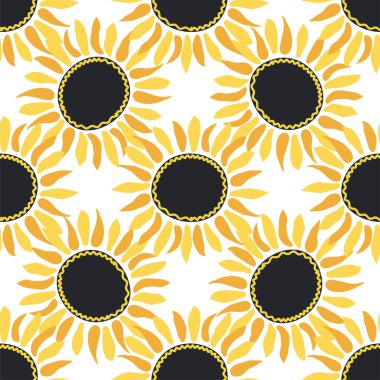 Ayçiçeği, yeşil yapraklar ve siyah tohumlarla kusursuz desen..