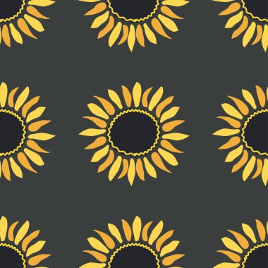 Ayçiçeği, yeşil yapraklar ve siyah tohumlarla kusursuz desen..