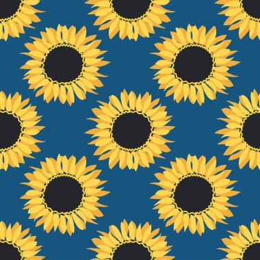 Ayçiçeği, yeşil yapraklar ve siyah tohumlarla kusursuz desen..