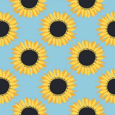 Ayçiçeği, yeşil yapraklar ve siyah tohumlarla kusursuz desen..