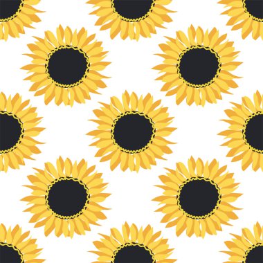 Ayçiçeği, yeşil yapraklar ve siyah tohumlarla kusursuz desen..