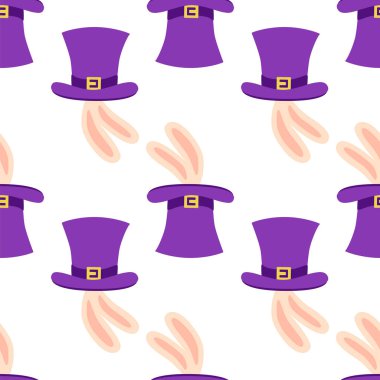 CRCUS temalı kusursuz desen. Palyaçolar, kaslı adamlar, aslanlar, sihirli şapkalar, şapkalı tavşanlar, tatil balonları çadırları. Sirk karakterleri. Çizgi film düz stili