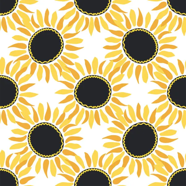 Ayçiçeği, yeşil yapraklar ve siyah tohumlarla kusursuz desen..