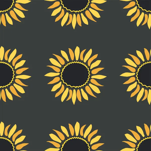 Ayçiçeği, yeşil yapraklar ve siyah tohumlarla kusursuz desen..