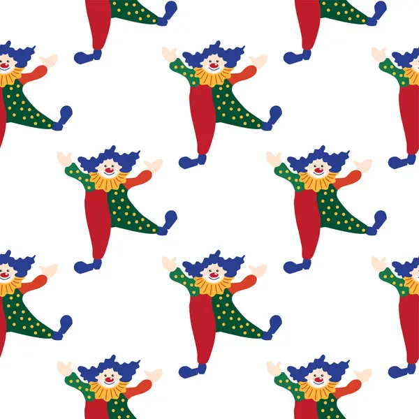 CRCUS temalı kusursuz desen. Palyaçolar, kaslı adamlar, aslanlar, sihirli şapkalar, şapkalı tavşanlar, tatil balonları çadırları. Sirk karakterleri. Çizgi film düz stili