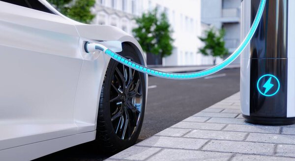 High Speed Charging Station Electric Vehicles City Streets Blue Energy Stock Photo
