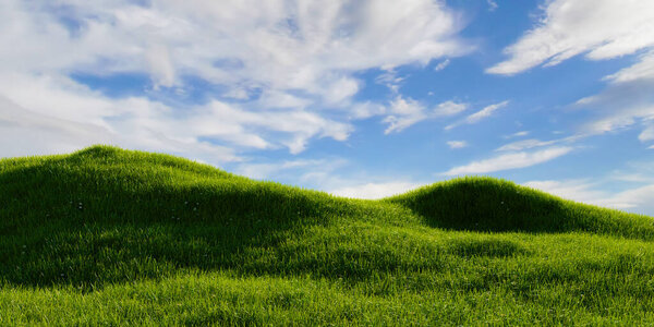 Green Grassland Clear Blue Sky Background Outdoor Nature Concept Illustration Stock Picture