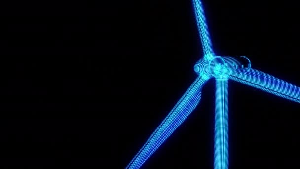 Turbina Eólica Azul Hud Wireframe Sobre Fundo Preto Isolado Tecnologia — Vídeo de Stock