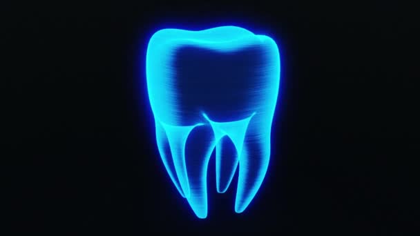 青いHud歯のスキャンと黒の背景に回転のシームレスなループ 技術と医療の概念 — ストック動画
