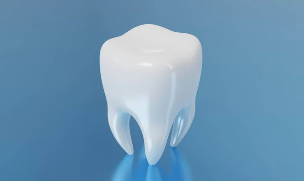 青の歯は背景を反映している 健康医療と歯科医療の概念 3Dイラストレンダリング — ストック写真