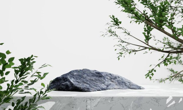 Rock Podium White Table Background Natural Cosmetics Concept Illustration Rendering Royalty Free Stock Images