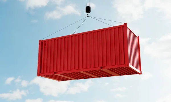 Rode Vracht Containers Met Lege Lege Tekst Voor Reclame Model Rechtenvrije Stockafbeeldingen
