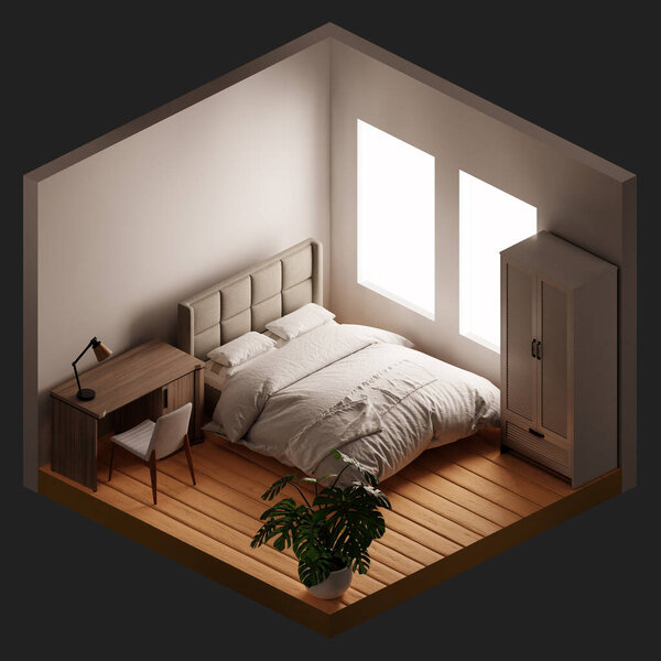 Bedroom Isometric View Minimal Style Background Home Decor Concept Illustration Stock Image
