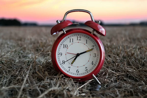 Schöner Neuer Tag Und Sonnenaufgang Mit Einer Alten Roten Armbanduhr Stockbild